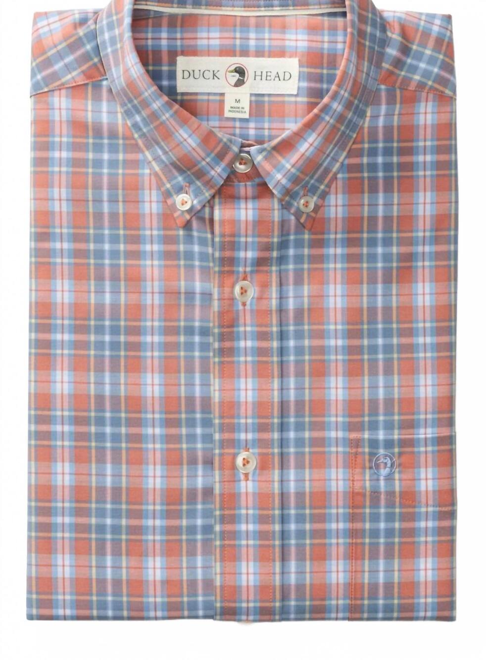 NEW DUCK HEAD men's jeffries plaid performance poplin sport shirt in rosewood
